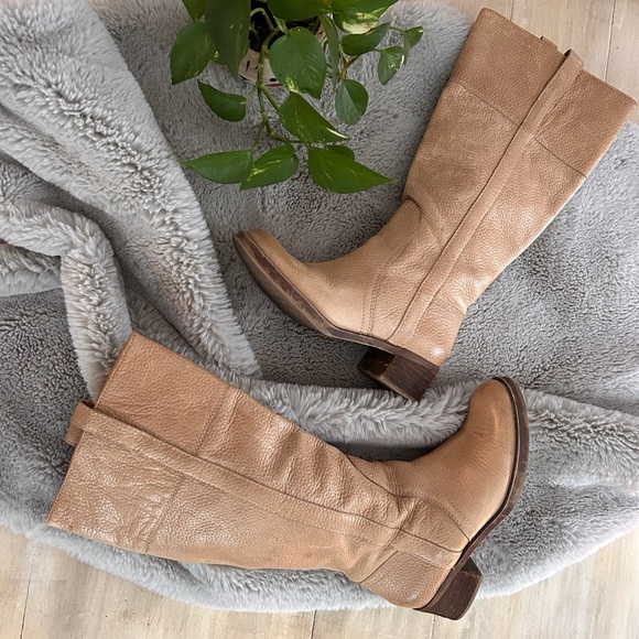 Y2K vintage camel leather knee-high western campus style boots size 6.5 - Picture 2 of 12